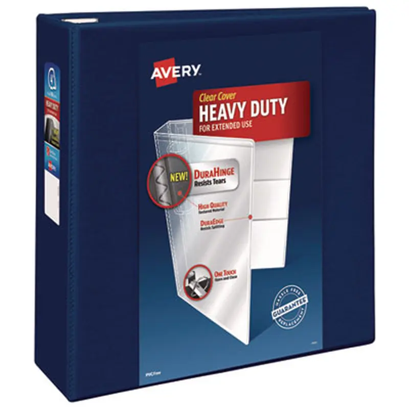 Heavy-Duty View Binder with DuraHinge and Locking One Touch EZD Rings, 3 Rings, 4" Capacity, 11 x 8.5, Navy Blue - Binders | Avery