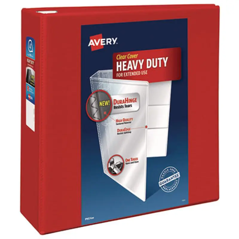 Heavy-Duty View Binder with DuraHinge and Locking One Touch EZD Rings, 3 Rings, 4" Capacity, 11 x 8.5, Red - Binders | Avery