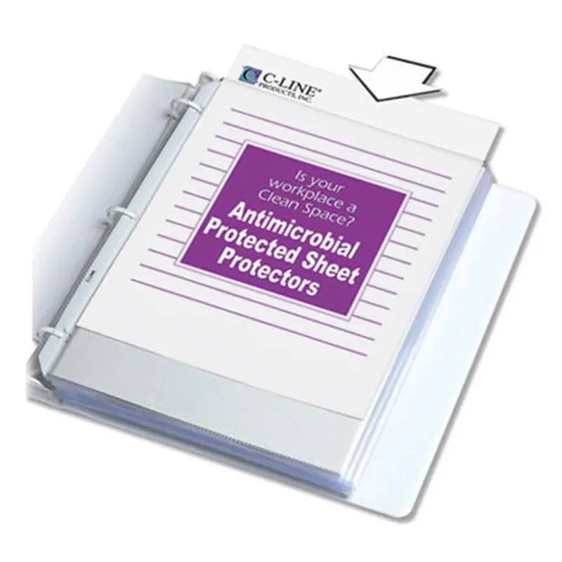 Polypropylene Sheet Protectors, Antimicrobial Protection, Heavy-Duty, Side: 3-Hole Punched, 8.5 x 11 Insert, Clear, 100/Box - Sheet Protectors | C-Line
