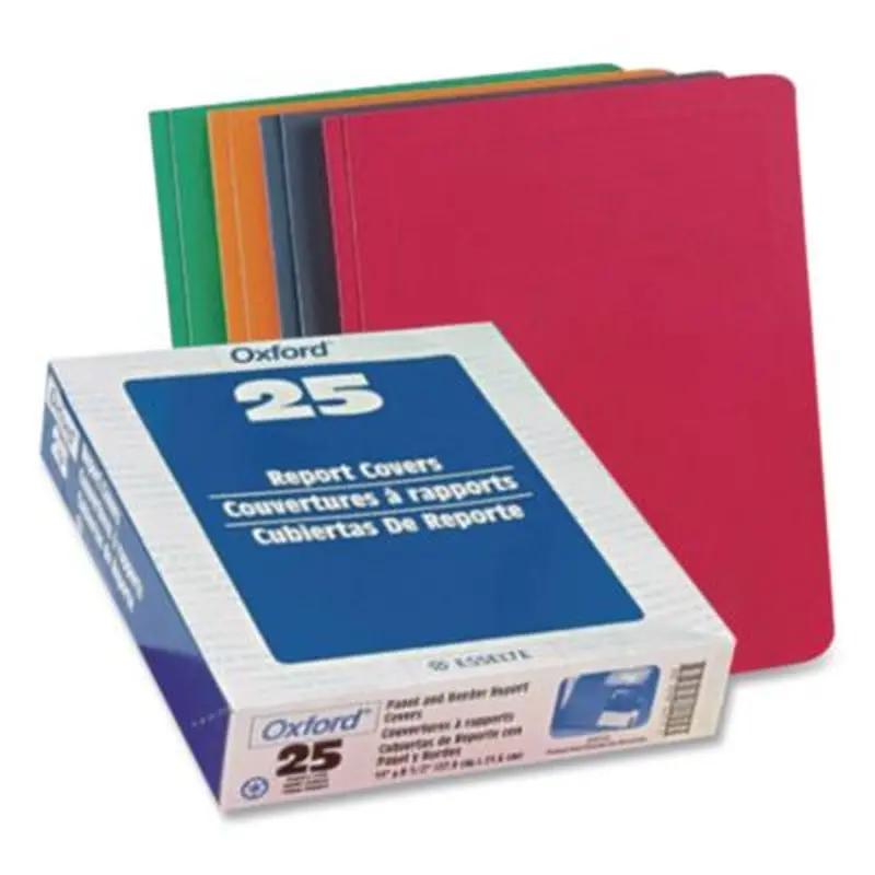 Title Panel and Border Front Report Cover, Three-Prong Fastener, 0.5" Capacity, 8.5 x 11, Assorted/Assorted, 25/Box - Report Covers | Oxford
