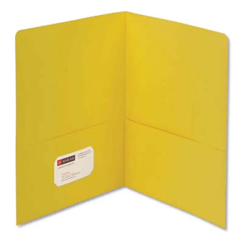 Two-Pocket Folder, Textured Paper, 100-Sheet Capacity, 11 x 8.5, Yellow, 25/Box - Pocket Folders | Smead