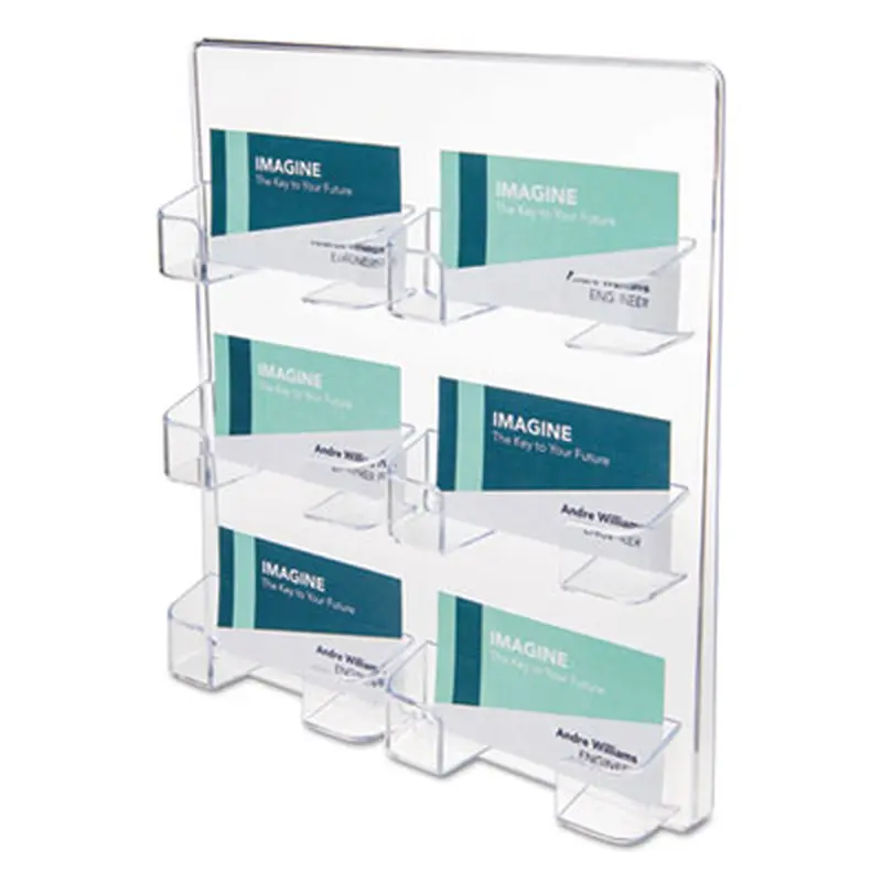 6-Pocket Business Card Holder, Holds 480 Cards, 8.5 x 1.63 x 9.75, Plastic, Clear - Card Holders | deflecto