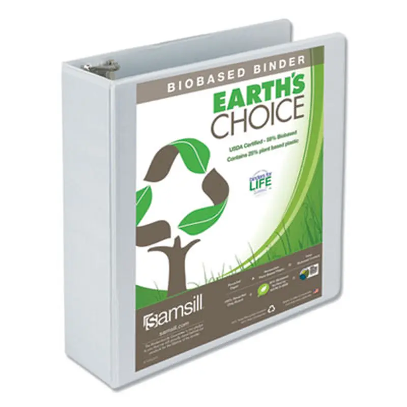 Earth's Choice Plant-Based Round Ring View Binder, 3 Rings, 3" Capacity, 11 x 8.5, White - Binders | Samsill