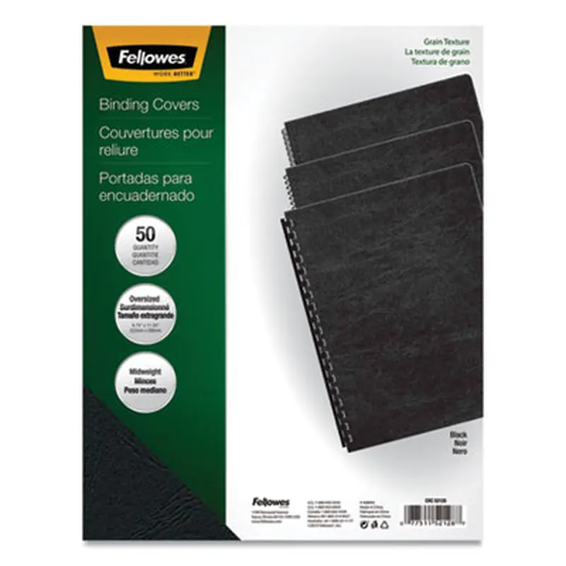 Expressions Classic Grain Texture Presentation Covers for Binding Systems, Paper, Round Corners, 11.25 x 8.75, Black, 200/PK - Binding Systems Covers | Fellowes