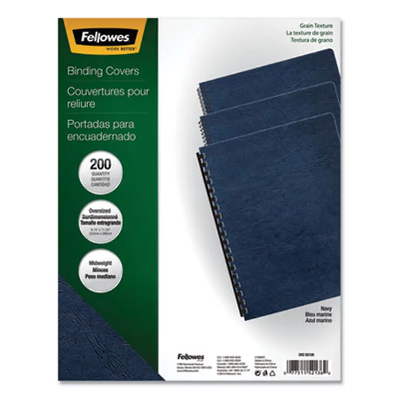 Expressions Classic Grain Texture Presentation Covers for Binding Systems, Paper, Round Corners, 11.25 x 8.75, Navy, 200/Pack - Binding Systems Covers | Fellowes