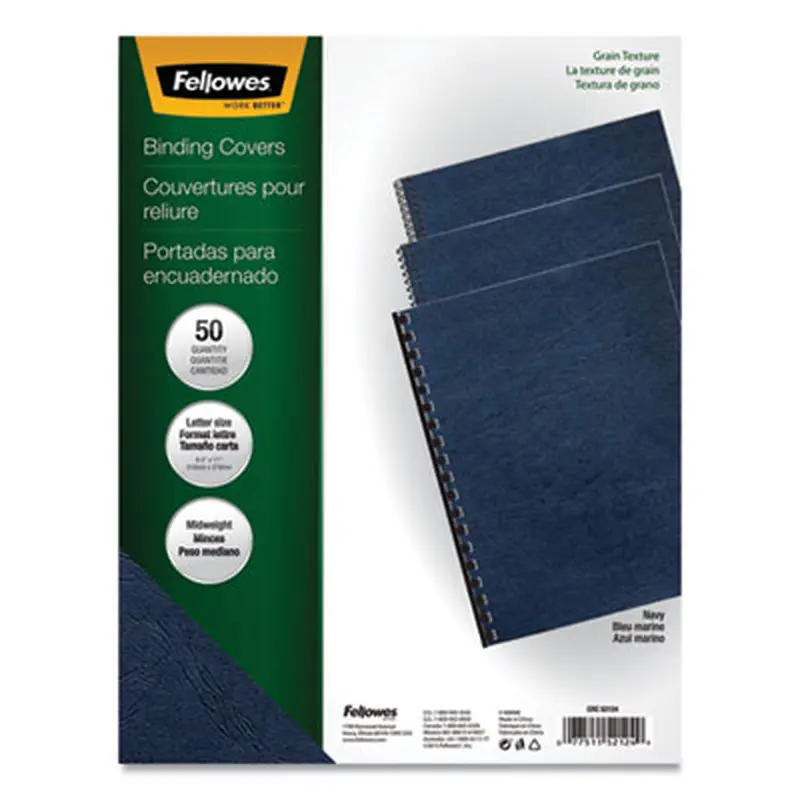 Expressions Classic Grain Texture Presentation Covers for Binding Systems, Paper, Square Corners, 11 x 8.5, Navy, 50/Pack - Binding Systems Covers | Fellowes