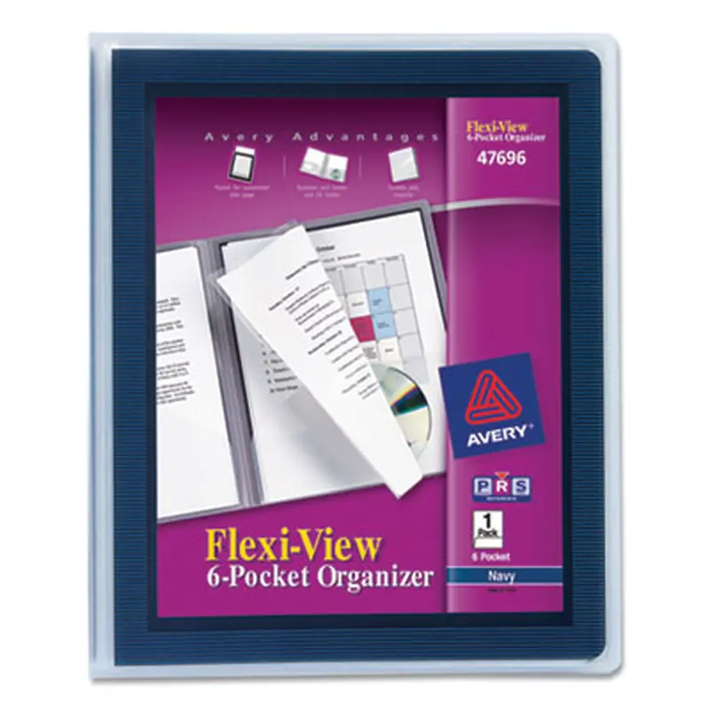 Flexi-View Six-Pocket Polypropylene Organizer, 150-Sheet Capacity, 11 x 8.5, Translucent/Navy - Pocket Folders | Avery