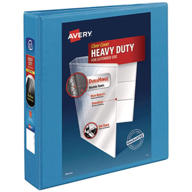 Heavy-Duty Non Stick View Binder with DuraHinge and Slant Rings, 3 Rings, 1.5" Capacity, 11 x 8.5, Light Blue, (5401) - Binders | Avery
