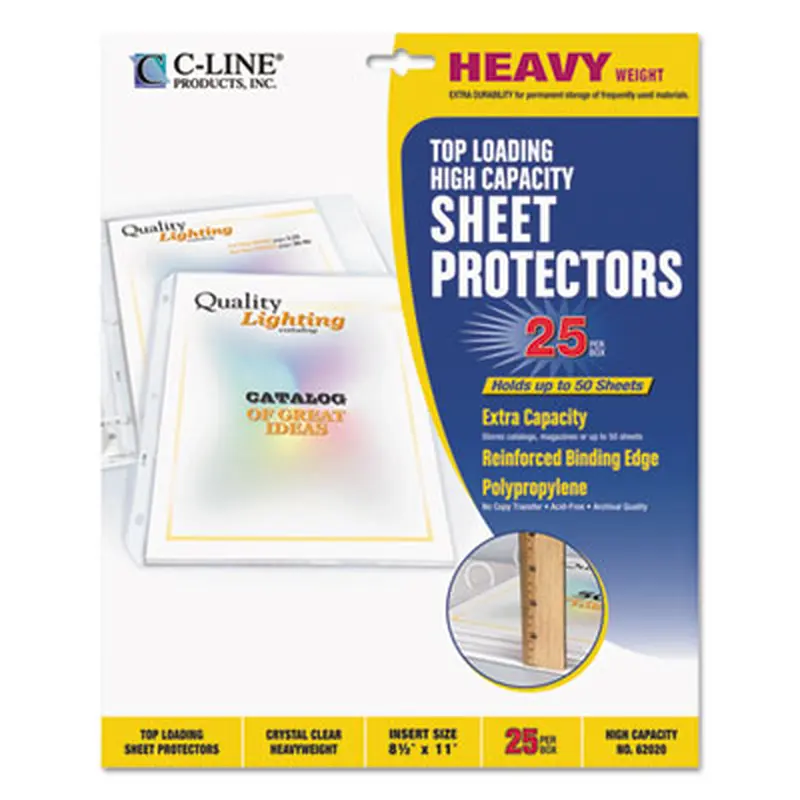 High-Capacity Sheet Protectors, Heavy-Duty, Side: 3-Hole Punched, Top Load 8.5 x 11 Insert, Clear Front, 25/Box - Sheet Protectors | C-Line