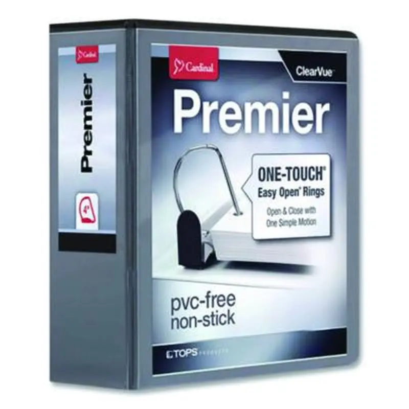 Premier Easy Open ClearVue Locking Slant-D Ring Binder, 3 Rings, 4" Capacity, 11 x 8.5, Black - Binders | Cardinal