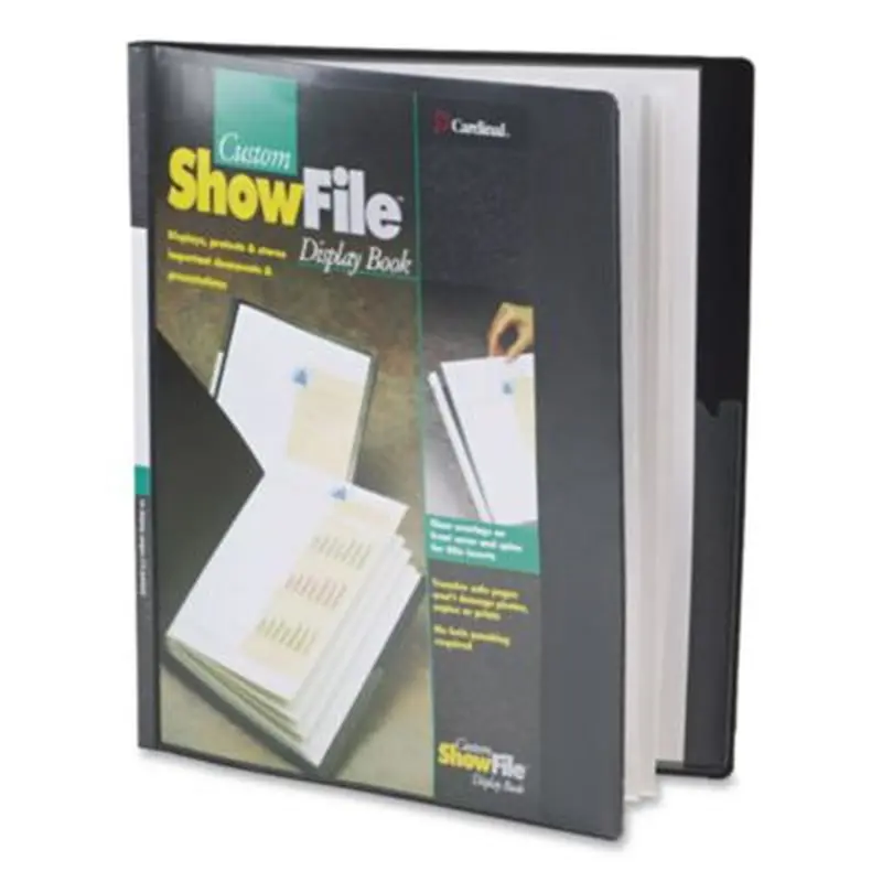 ShowFile Display Book with Custom Cover Pocket, 12 Letter-Size Sleeves, Black - Presentation Books | Cardinal