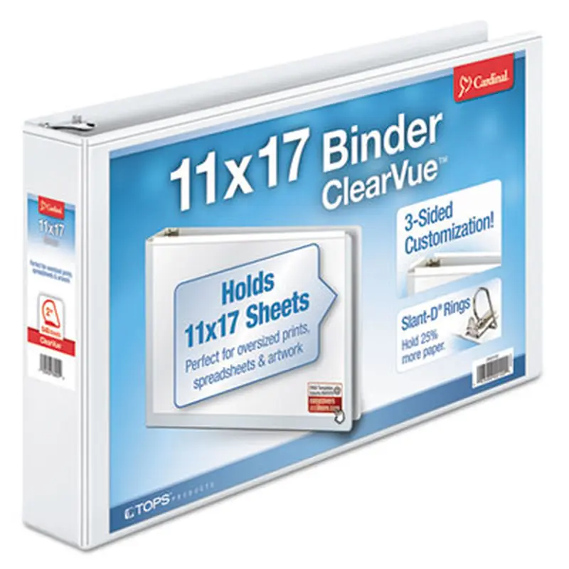 ClearVue Slant-D Ring Binder, 3 Rings, 2" Capacity, 11 x 17, White - Binders | Cardinal