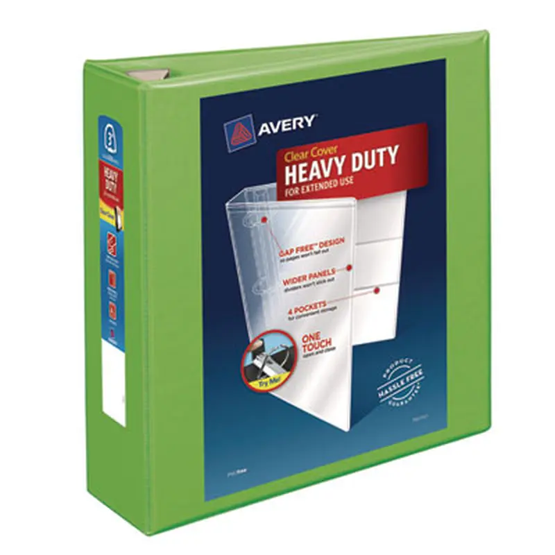 Heavy-Duty View Binder with DuraHinge and Locking One Touch EZD Rings, 3 Rings, 3" Capacity, 11 x 8.5, Chartreuse - Binders | Avery