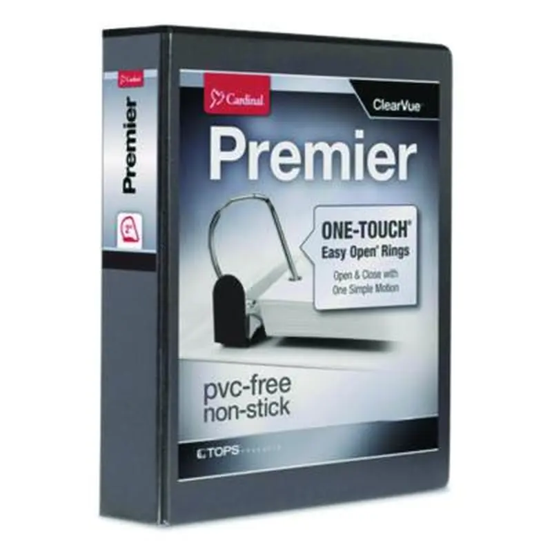 Premier Easy Open ClearVue Locking Slant-D Ring Binder, 3 Rings, 2" Capacity, 11 x 8.5, Black - Binders | Cardinal