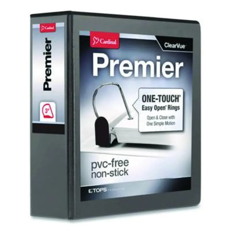 Premier Easy Open ClearVue Locking Slant-D Ring Binder, 3 Rings, 3" Capacity, 11 x 8.5, Black - Binders | Cardinal