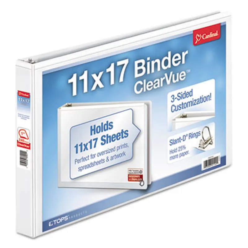 ClearVue Slant-D Ring Binder, 3 Rings, 1" Capacity, 11 x 17, White - Binders | Cardinal