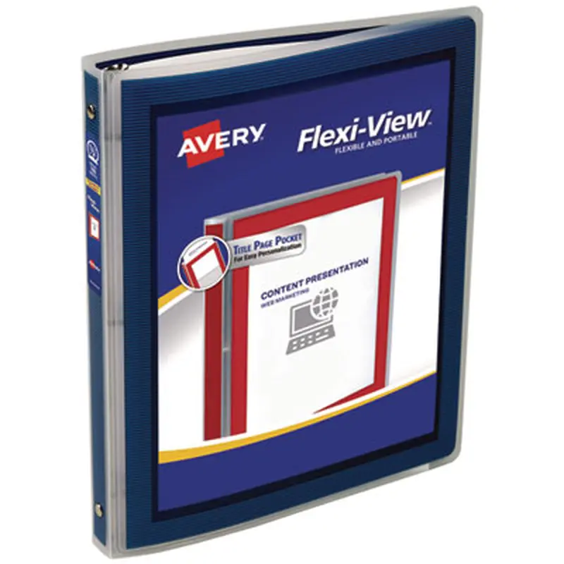 Flexi-View Binder with Round Rings, 3 Rings, 0.5" Capacity, 11 x 8.5, Navy Blue - Binders | Avery
