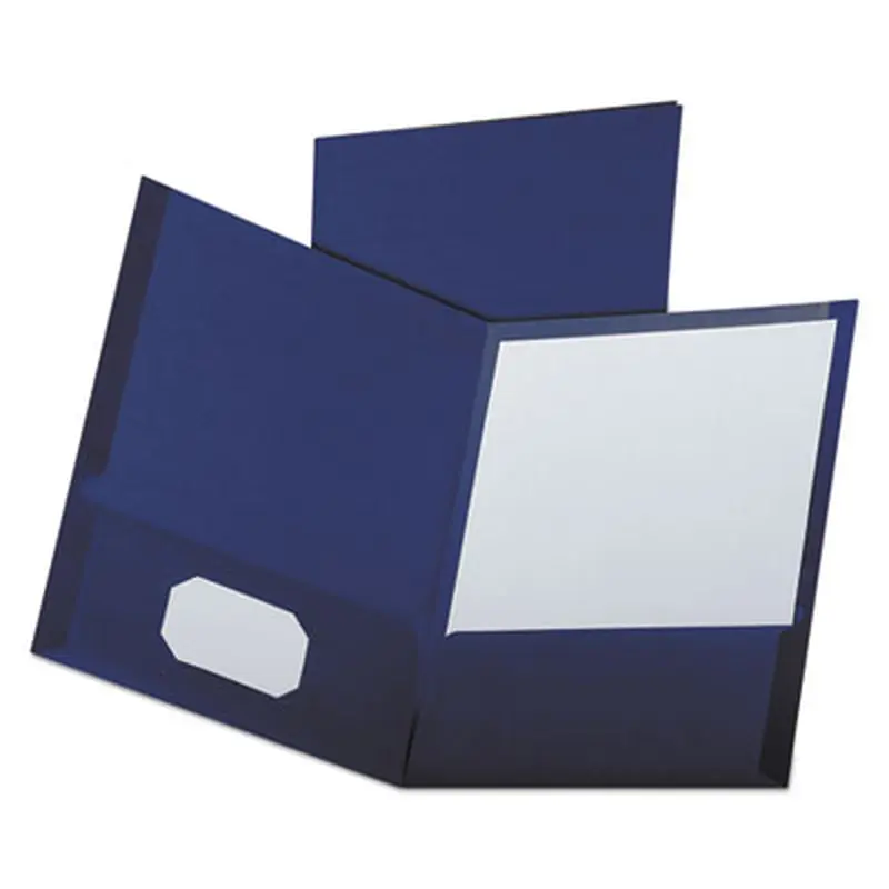 Linen Finish Twin Pocket Folders, 100-Sheet Capacity, 11 x 8.5, Navy, 25/Box - Pocket Folders | Oxford