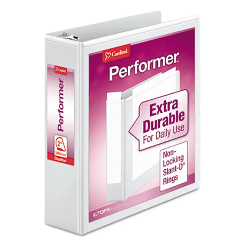 Performer ClearVue Slant-D Ring Binder, 3 Rings, 2" Capacity, 11 x 8.5, White - Binders | Cardinal
