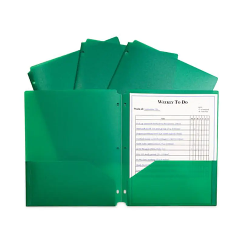 Two-Pocket Heavyweight Poly Portfolio Folder, 3-Hole Punch, 11 x 8.5, Green, 25/Box - Pocket Folders | C-Line