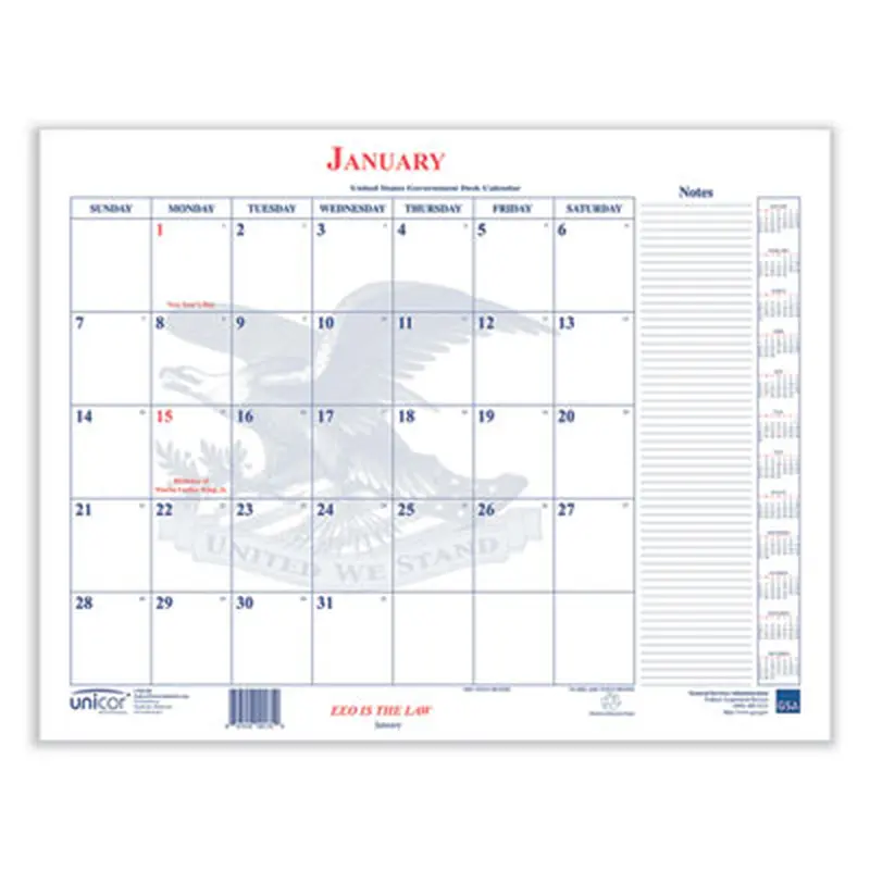 7510016648792, Calendar Blotter, 22 x 17, White Sheets, 13-Month: Jan 2026 to Jan 2027 - Desk Pad Calendars | Unicor