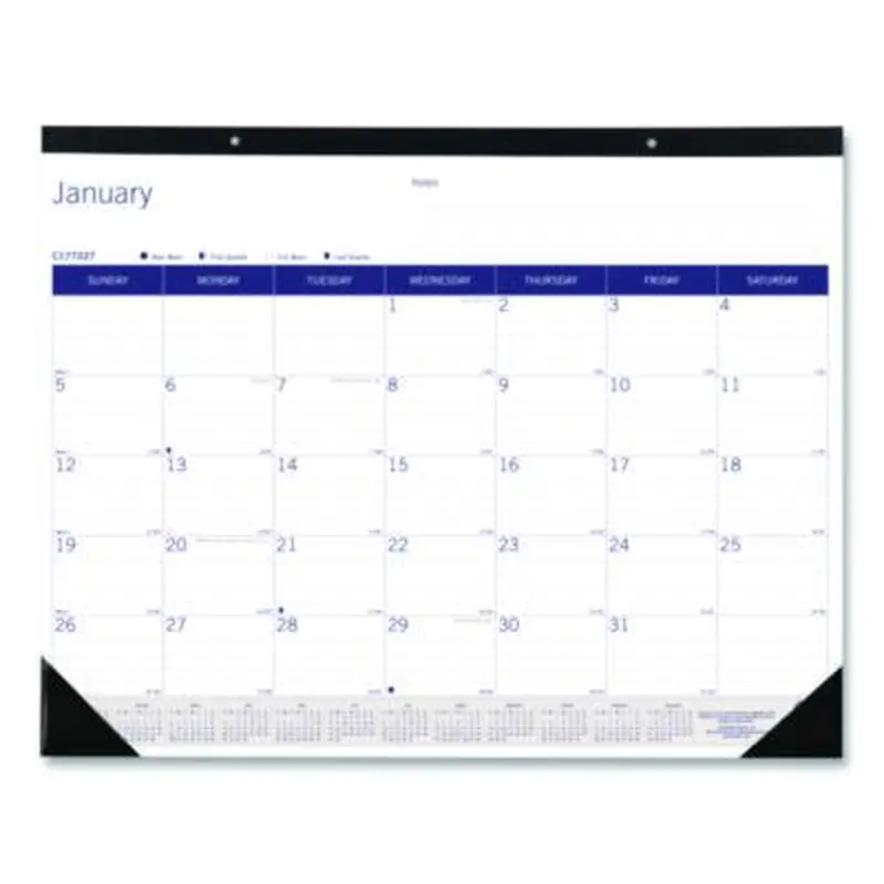 DuraGlobe Monthly Desk Pad Calendar, 22 x 17, White/Blue/Gray Sheets, Black Binding/Corners, 12-Month (Jan to Dec): 2026 - Desk Pad Calendars | Blueline