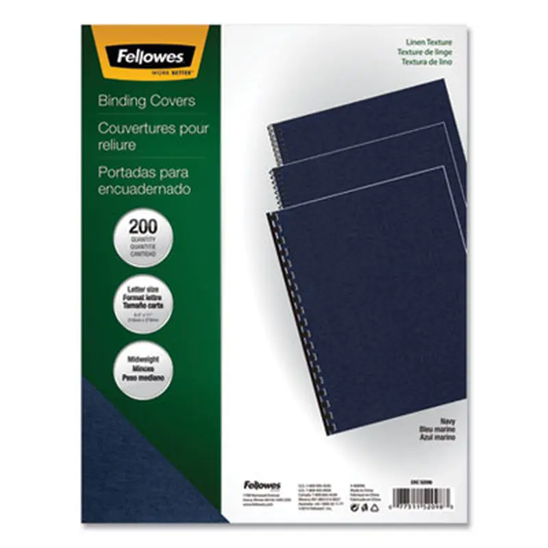 Expressions Linen Texture Presentation Covers for Binding Systems, Paper, Square Corners, 11 x 8.5, Navy, 200/Pack - Binding Systems Covers | Fellowes