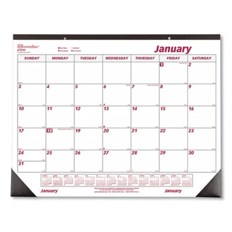 Monthly Desk Pad Calendar, 22 x 17, White/Burgundy Sheets, Black Binding, Black Corners, 12-Month (Jan to Dec): 2026 - Desk Pad Calendars | Brownline