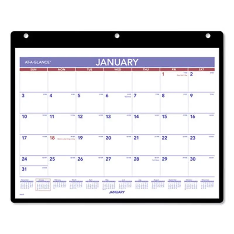 Monthly Desk/Wall Calendar with Plastic Backboard and Bonus Pages, 11 x 8, White/Violet/Red Sheets, 12-Month (Jan-Dec): 2026 - Wall Calendars | AT-A-GLANCE