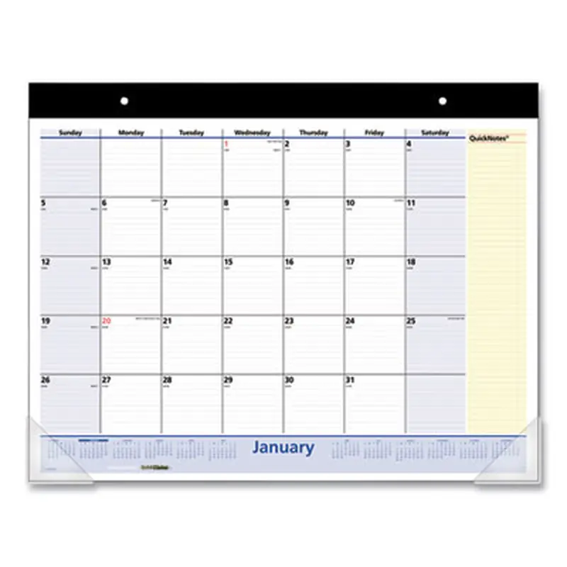 QuickNotes Desk Pad, 22 x 17, White/Blue/Yellow Sheets, Black Binding, Clear Corners, 13-Month: Jan 2026 to Jan 2027 - Desk Pad Calendars | AT-A-GLANCE