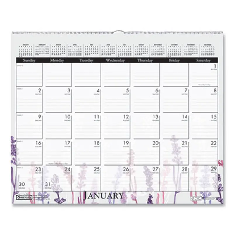 Recycled Wild Flower Wall Calendar, Wild Flowers Artwork, 15 x 12, White/Multicolor Sheets, 12-Month (Jan to Dec): 2026 - Wall Calendars | House of Doolittle