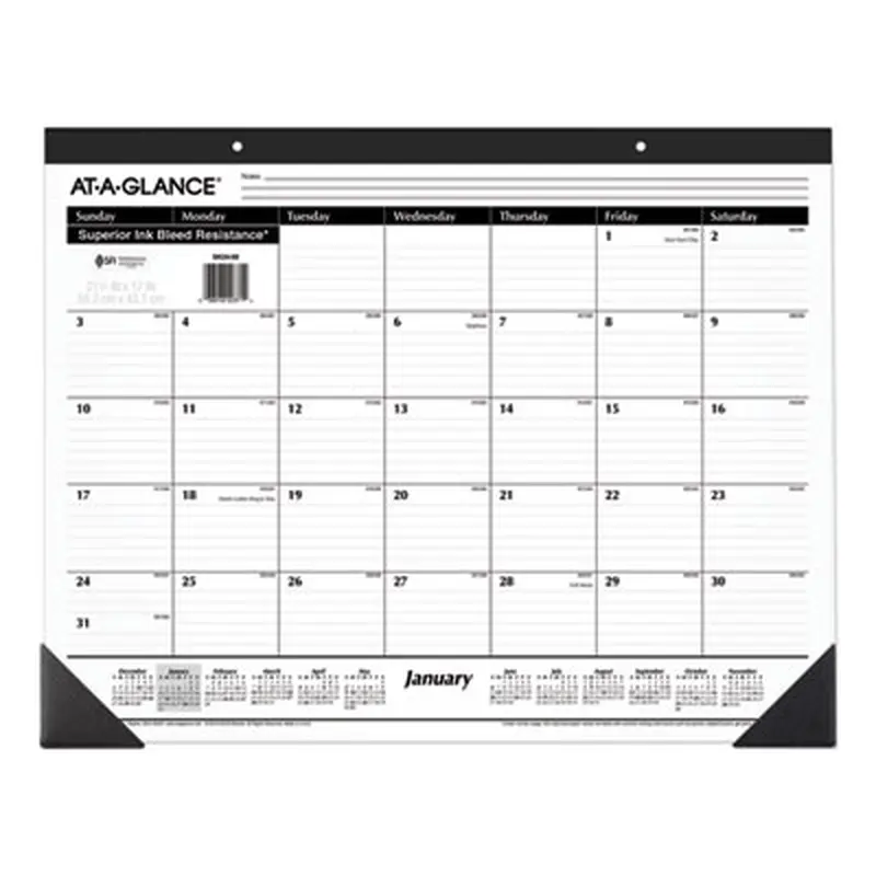 Ruled Desk Pad, 22 x 17, White Sheets, Black Binding, Black Corners, 12-Month (Jan to Dec): 2026 - Desk Pad Calendars | AT-A-GLANCE