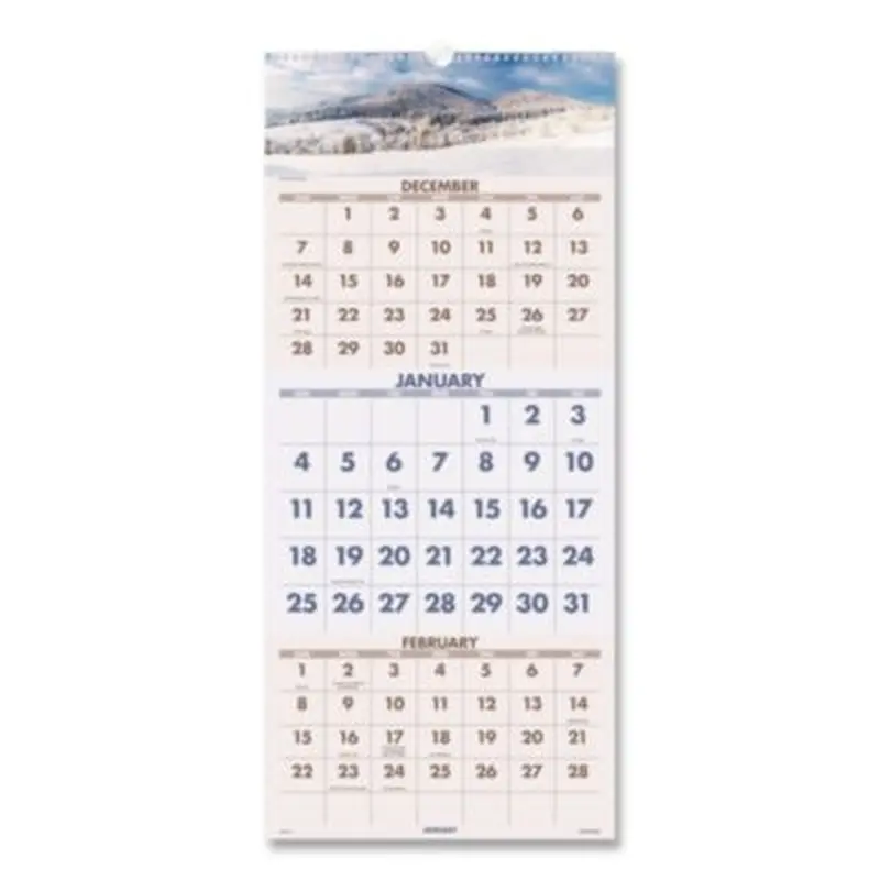 Scenic Three-Month Wall Calendar, Landscape Photography, 12 x 27, White Sheets, 14-Month: Dec 2025 to Jan 2027 - Wall Calendars | AT-A-GLANCE