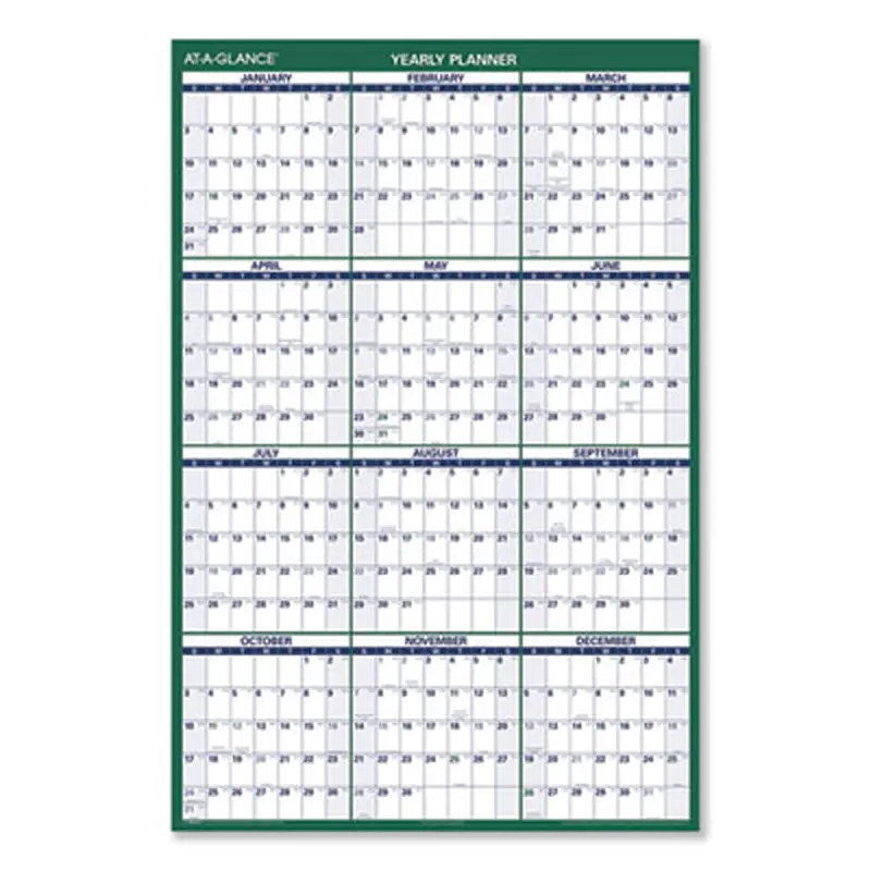Vertical Erasable Wall Planner, 32 x 48, White/Green Sheets, 12-Month (Jan to Dec): 2026 - Wall Calendars | AT-A-GLANCE