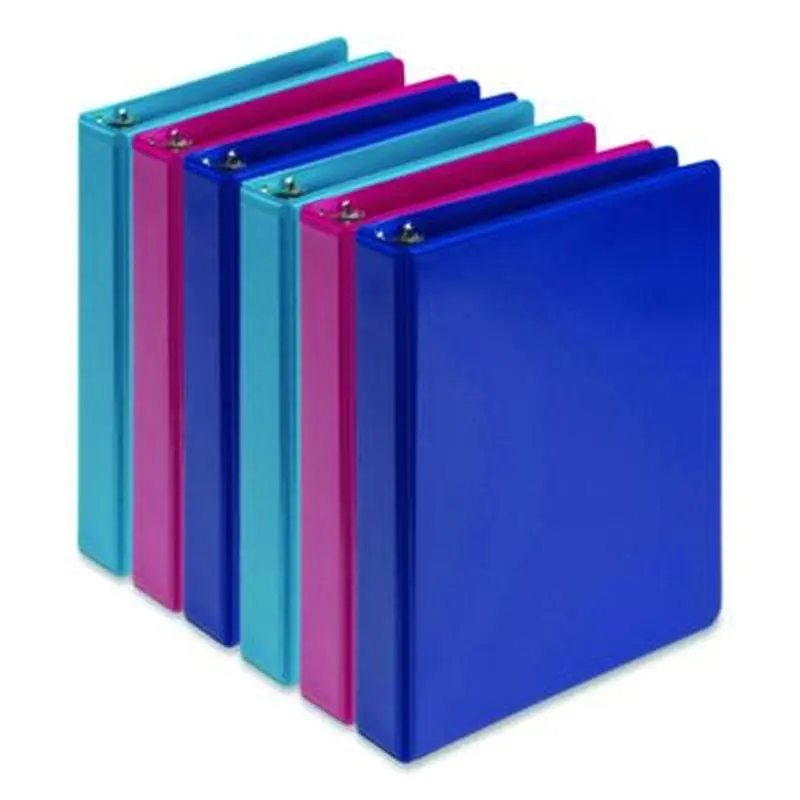 Economy Round Ring View Binders, 3 Rings, 1" Capacity, 8.5 x 5.5, Assorted, 6/Carton - Binders | Samsill