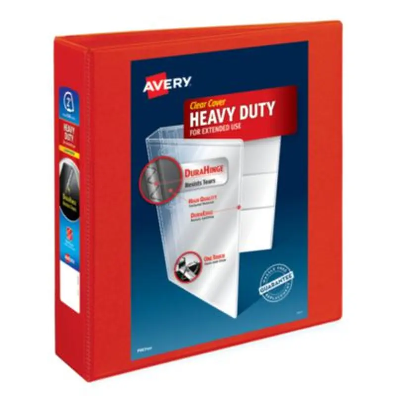 Heavy-Duty View Binder with DuraHinge and One Touch EZD Rings, 3 Rings, 2" Capacity, 11 x 8.5, Red, 6/Carton - Binders | Avery