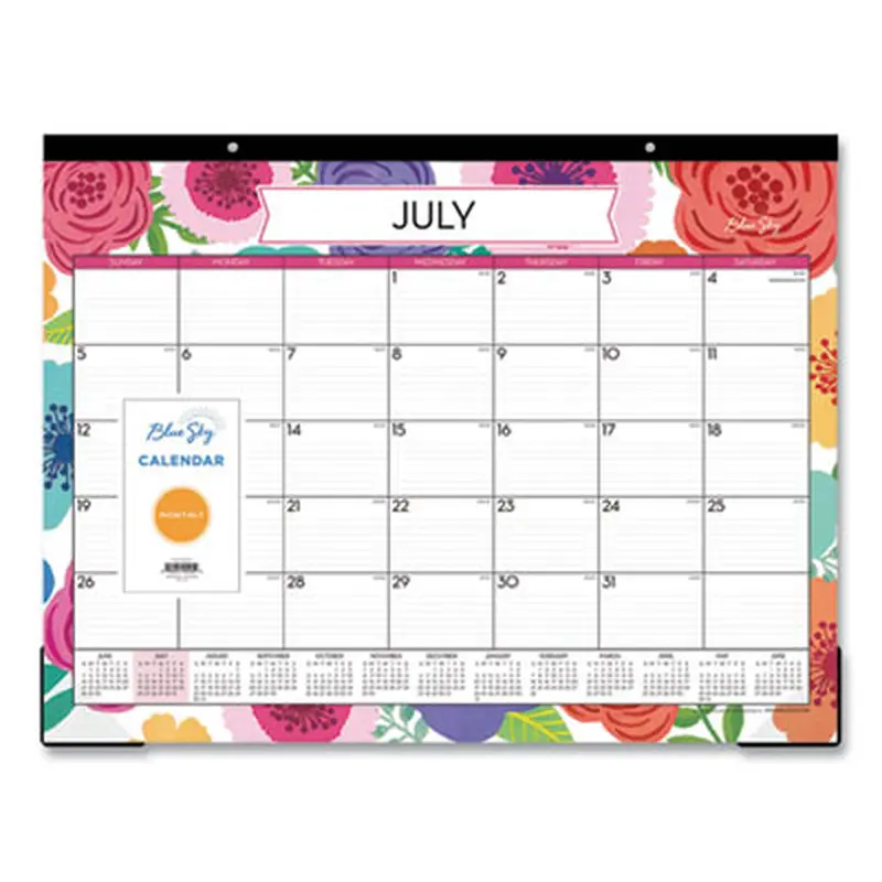 Mahalo Academic Desk Pad, Floral Artwork, 22 x 17, Black Binding, Clear Corners, 12-Month (July to June): 2025 to 2026 - Desk Pad Calendars | Blue Sky