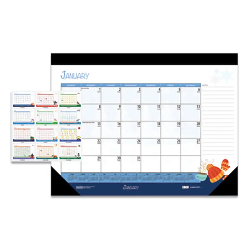 Recycled Desk Pad Calendar, Illustrated Seasons Artwork, 22 x 17, Black Binding/Corners,12-Month (Jan to Dec): 2026 - Desk Pad Calendars | House of Doolittle