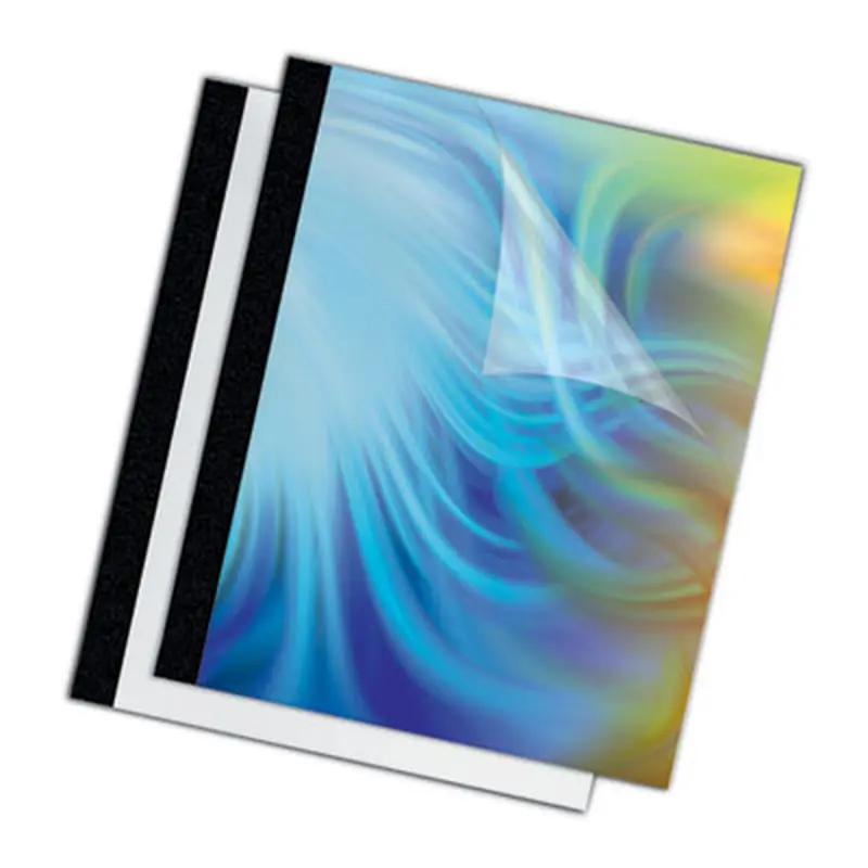Thermal Binding System Presentation Covers, 90-Sheet Capacity, Plastic, Square Corners, 11 x 8.5, Clear/Matte Black, 10/Pack - Binding Systems Covers | Fellowes