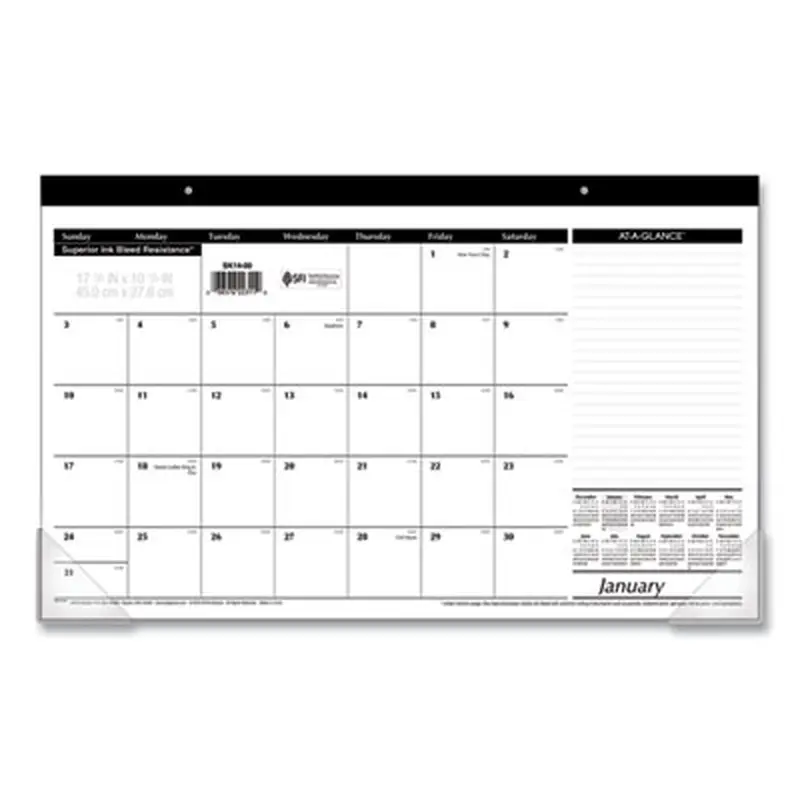 Compact Desk Pad, 18 x 11, White Sheets, Black Binding, Clear Corners, 12-Month (Jan to Dec): 2026 - Desk Pad Calendars | AT-A-GLANCE