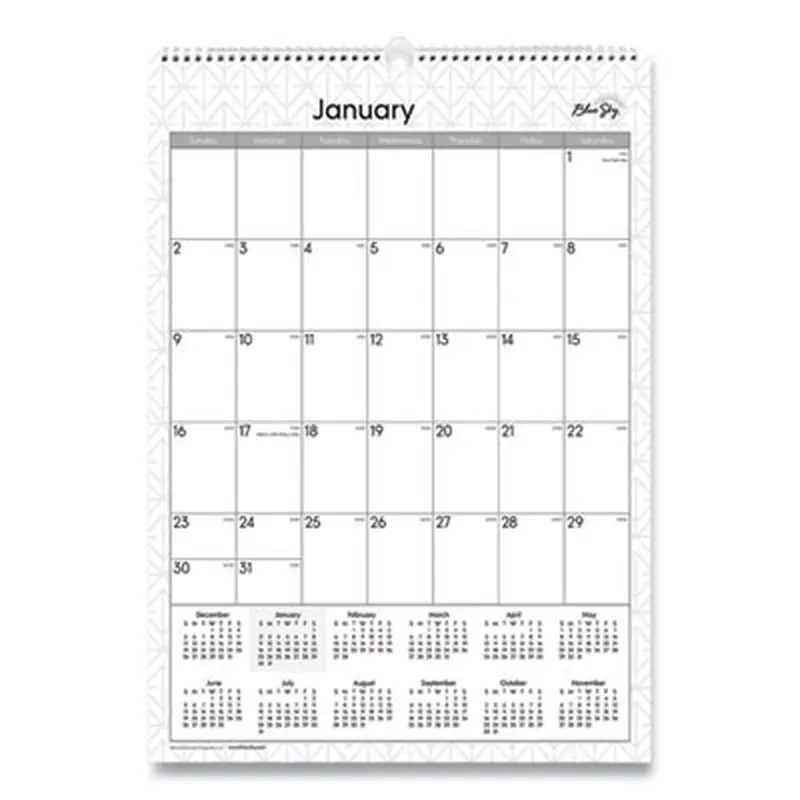 Enterprise Wall Calendar, Geometric Artwork, 12 x 17, White/Gray Sheets, 12-Month (Jan to Dec): 2026 - Wall Calendars | Blue Sky