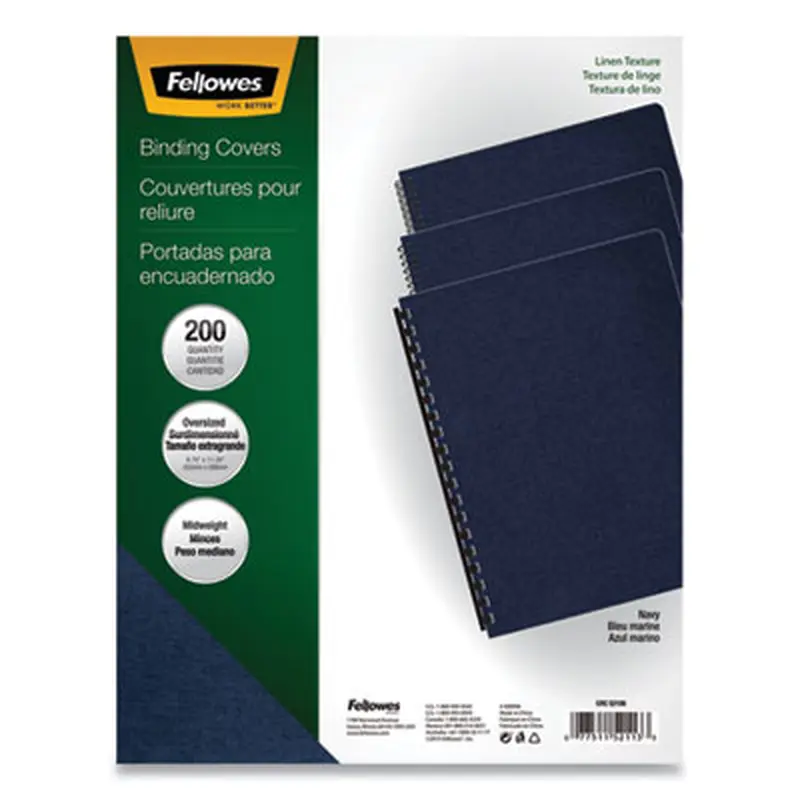 Expressions Linen Texture Presentation Covers for Binding Systems, Paper, Round Corners, 11.25 x 8.75, Navy, 200/Pack - Binding Systems Covers | Fellowes