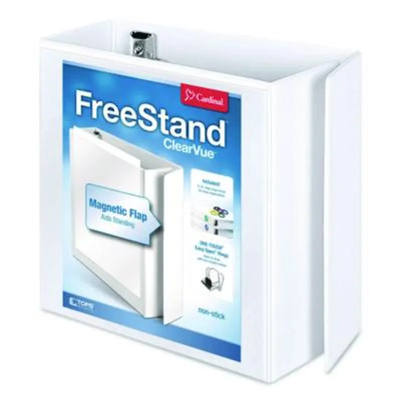 FreeStand Easy Open Locking Slant-D Ring Binder, 3 Rings, 5" Capacity, 11 x 8.5, White - Binders | Cardinal