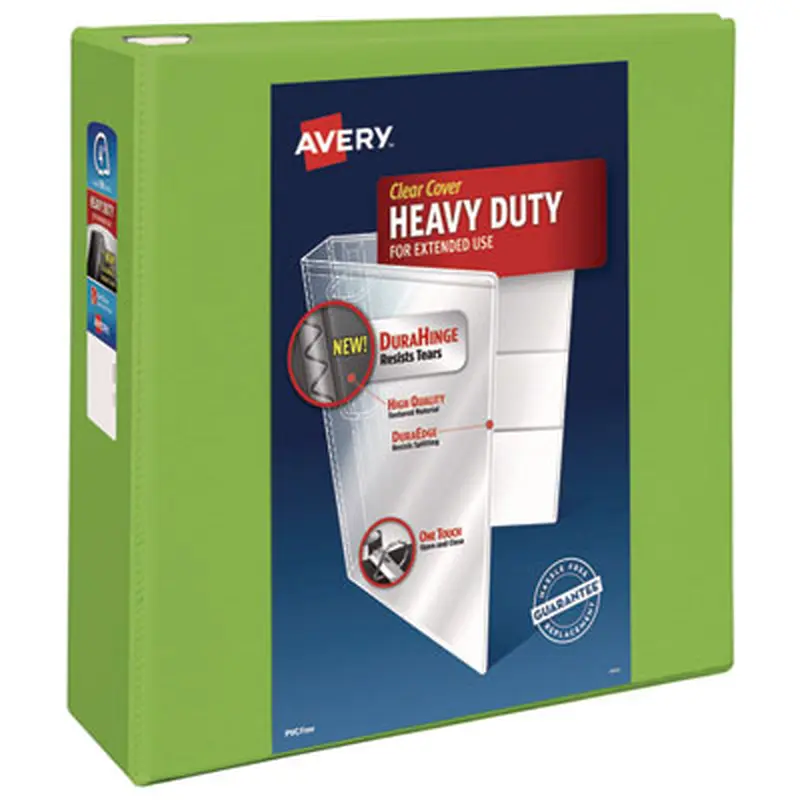 Heavy-Duty View Binder with DuraHinge and Locking One Touch EZD Rings, 3 Rings, 4" Capacity, 11 x 8.5, Chartreuse - Binders | Avery