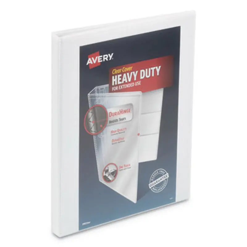 Heavy-Duty View Binder with DuraHinge and One Touch Slant Rings, 3 Rings, 0.5" Capacity, 11 x 8.5, White - Binders | Avery