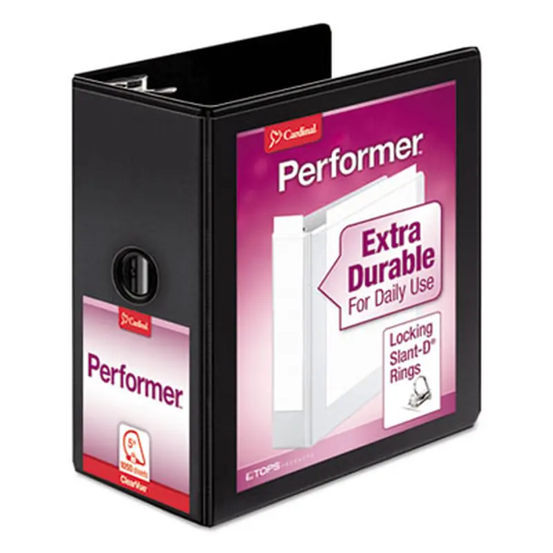 Performer ClearVue Slant-D Ring Binder, 3 Rings, 5" Capacity, 11 x 8.5, Black - Binders | Cardinal