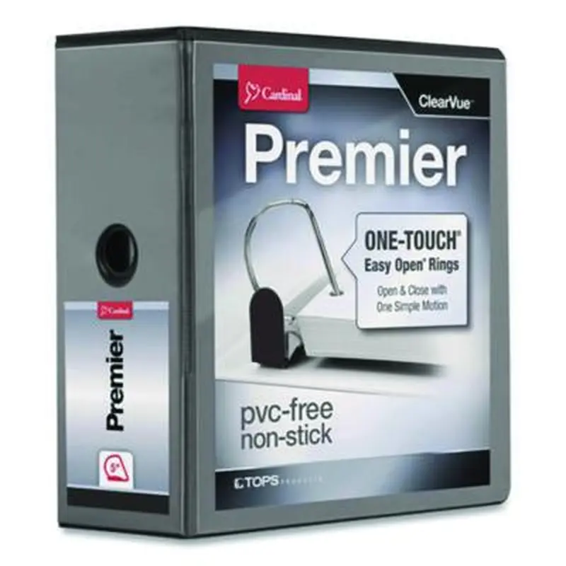 Premier Easy Open ClearVue Locking Slant-D Ring Binder, 3 Rings, 5" Capacity, 11 x 8.5, Black - Binders | Cardinal
