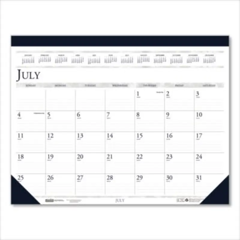 Recycled Academic Desk Pad Calendar, 22 x 17, White/Blue Sheets, Blue Binding/Corners, 14-Month: July 2025 to Aug 2026 - Desk Pad Calendars | House of Doolittle