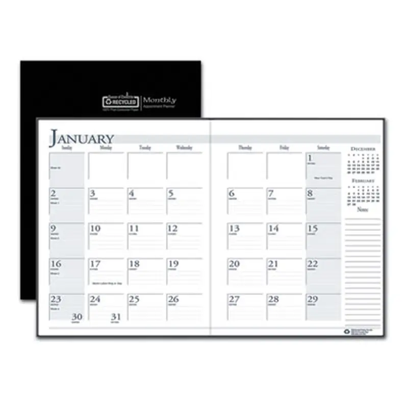 Recycled Ruled 14-Month Planner with Leatherette Cover, 10 x 7, Black Cover, 14-Month: Dec 2025 to Jan 2027 - Appointment Books & Planners | House of Doolittle