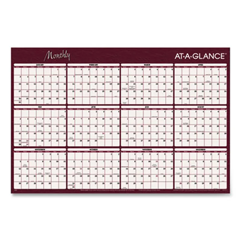 Reversible Horizontal Erasable Wall Planner, 48 x 32, Assorted Sheet Colors, 12-Month (Jan to Dec): 2026 - Wall Calendars | AT-A-GLANCE